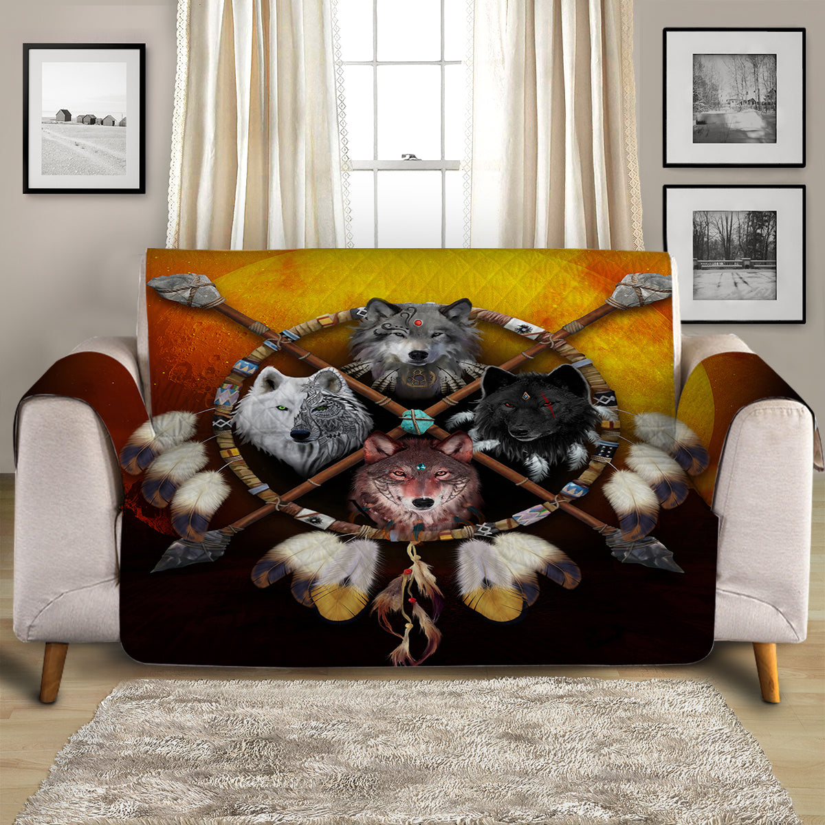 4 Wolves Warrior Dark Quilted Quilted Cover for Sofa, Chairs, Futons & Recliners