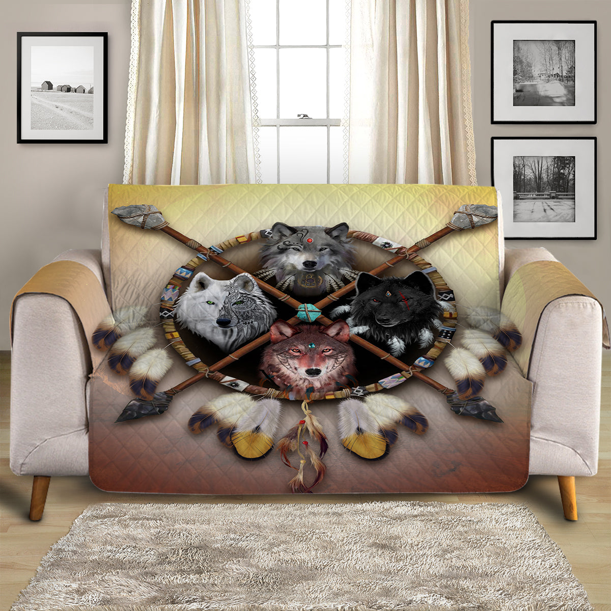 4 Wolves Warrior Light Quilted Cover for Sofa, Chairs, Futons & Recliners