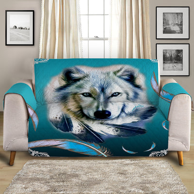 Turquoise Wolf Quilted Cover for Sofa, Chairs, Futons & Recliners