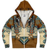 Micro fleece hoodie for men or women with unique designs inspired by wolves and native American culture, bright colors and details.