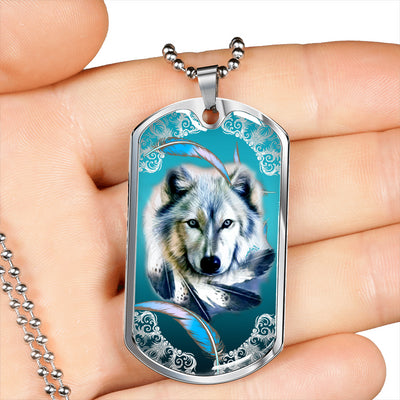 Turquoise Wolf Feather Wolf Tag