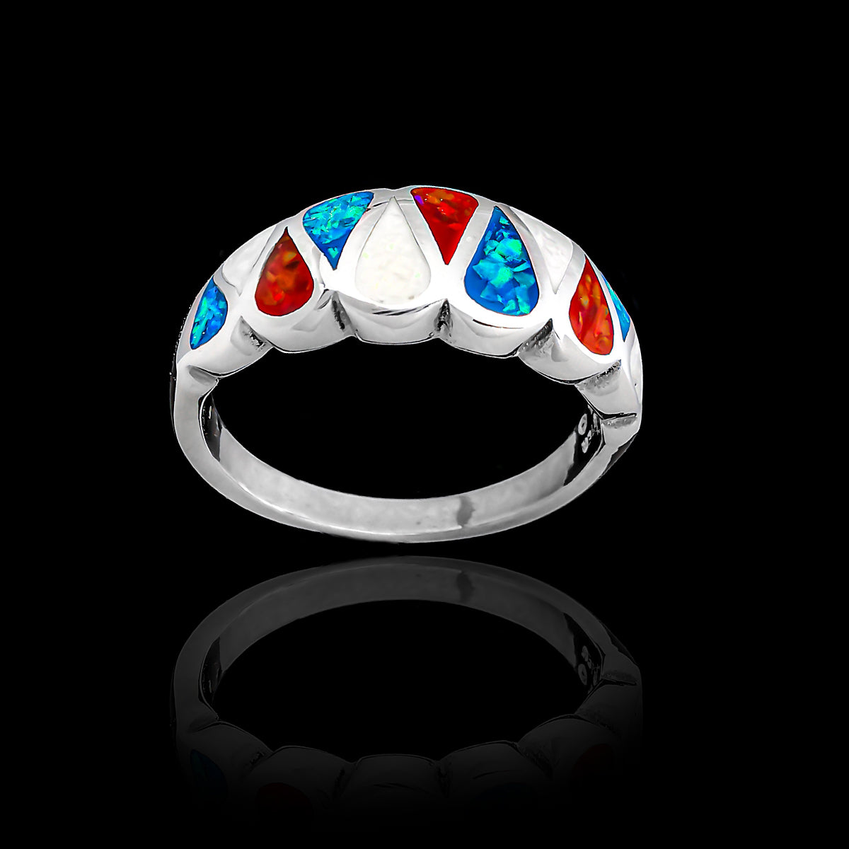 The Patriot Opal Teardrops Ring 925 Sterling Silver